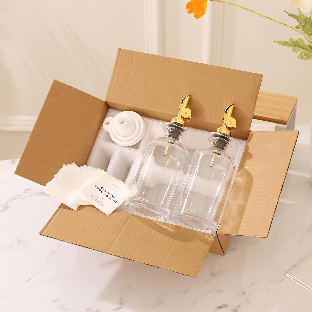 Olive Oil Dispenser Bottles for Kitchen with Pourer - Oil and Vinegar Dispenser Set, Glass Dispenser for Kitchen, Dispenser Bottle of 350ml - Set of 2