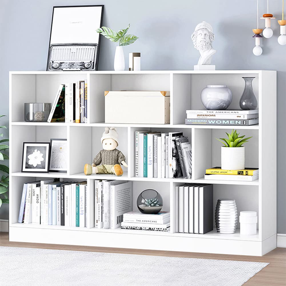 IOTXY Wooden Open Shelf Bookcase - 3-Tier Floor Standing Display Cabinet Rack with Legs, 8 Cubes Bookshelf