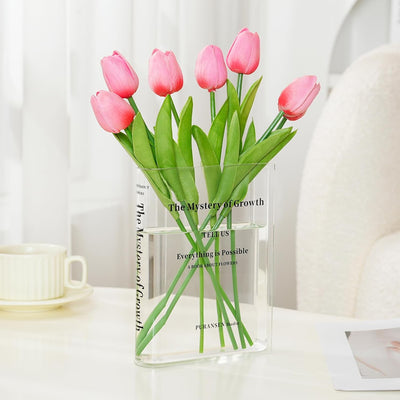 Puransen Clear Bookend Vase for Flowers - Aesthetic Room Decor for Modern Home/Office, Minimalist Shelf Organizer, for Book Lovers