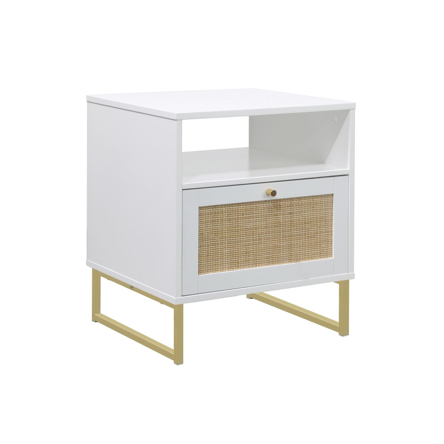 Nathan James Mina Rattan Wood End Side Accent Table Nightstand with Storage for Living Room or Bedroom, 1, Oak/Black