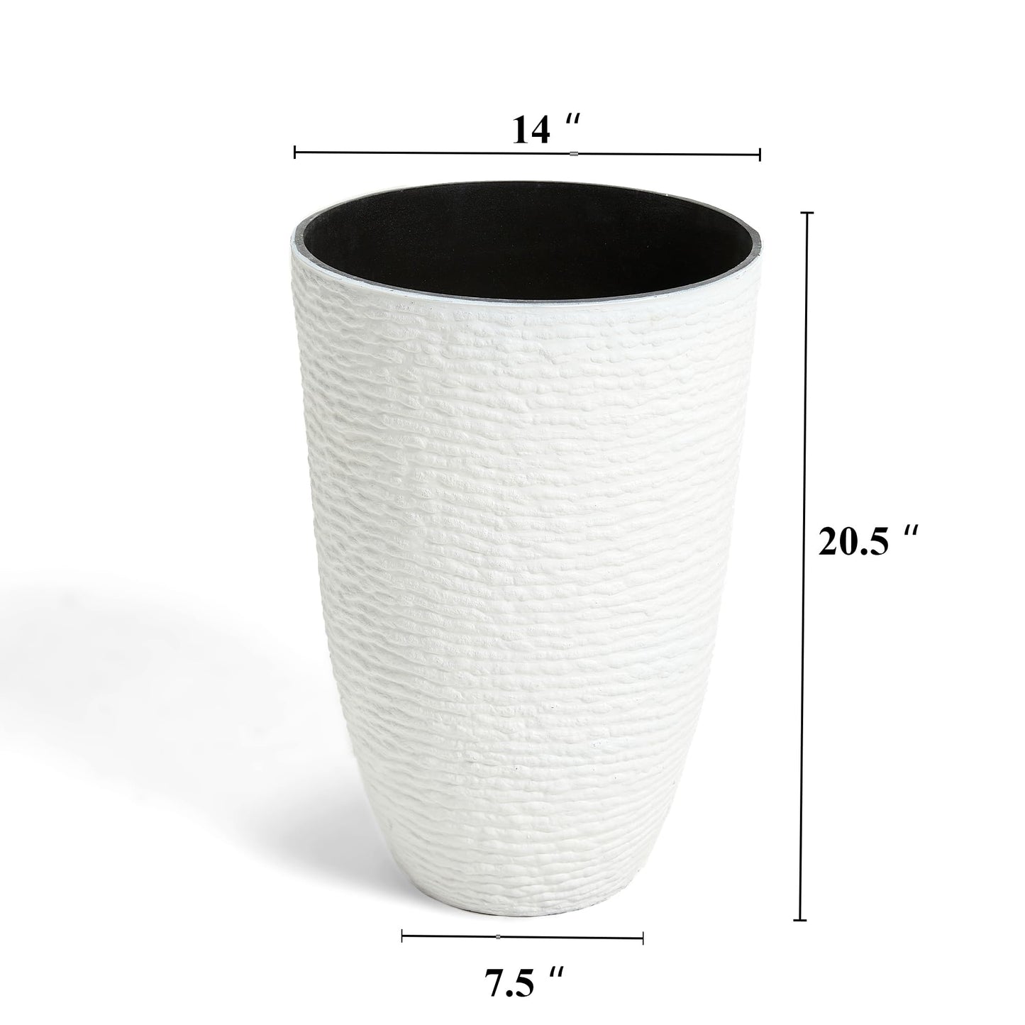 Tall Round Planters Set of 2-14" Dia x 21" H Stone Finish Flower Pots Indoor Decorative Container Garden Patio Unbreakable Beige