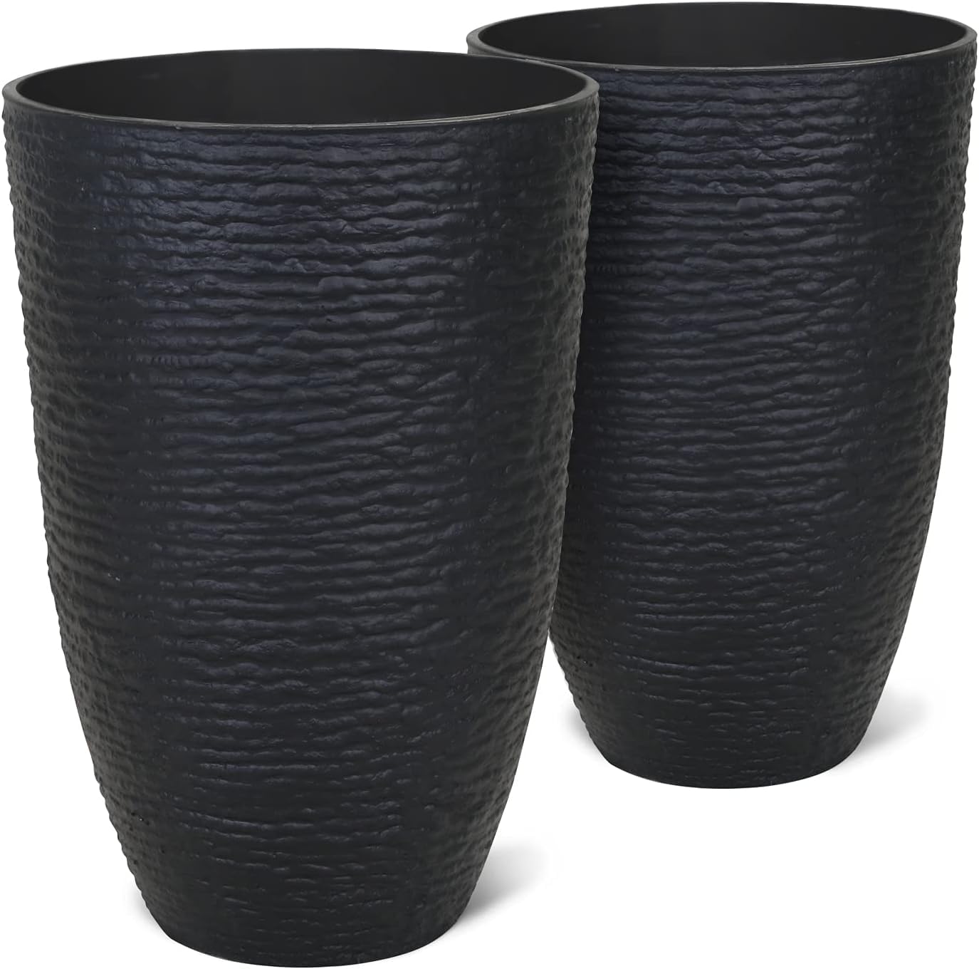 Tall Round Planters Set of 2-14" Dia x 21" H Stone Finish Flower Pots Indoor Decorative Container Garden Patio Unbreakable Beige