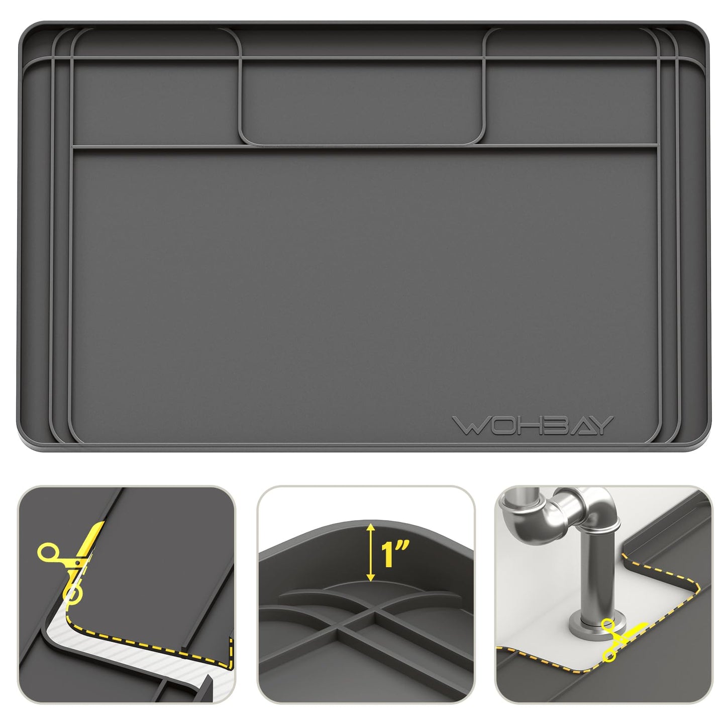 Under Sink Mats for Kitchen Waterproof, 34" X 22" Or Smaller Cut to Fit Under Sink Drip Tray for Kitchen Bathroom Cabinets