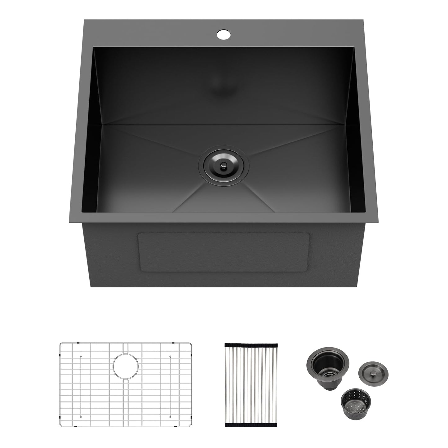 Logmey 33x22 Drop In Kitchen Sink Workstation Black Kitchen Sink SUS304 16 Gauge Stainless Steel Single Bowl Top Mount Gunmetal Black Stainless Steel Sinks