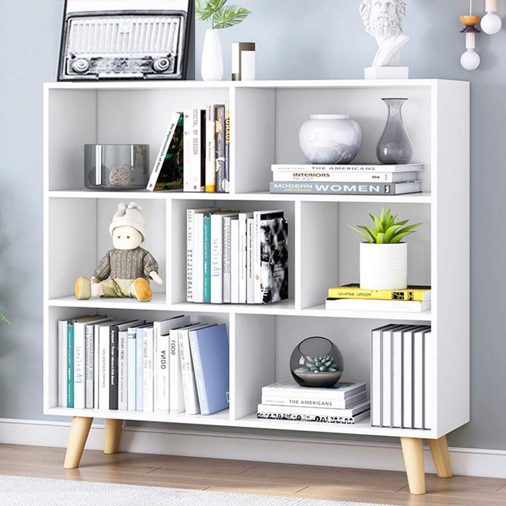 IOTXY Wooden Open Shelf Bookcase - 3-Tier Floor Standing Display Cabinet Rack with Legs, 8 Cubes Bookshelf