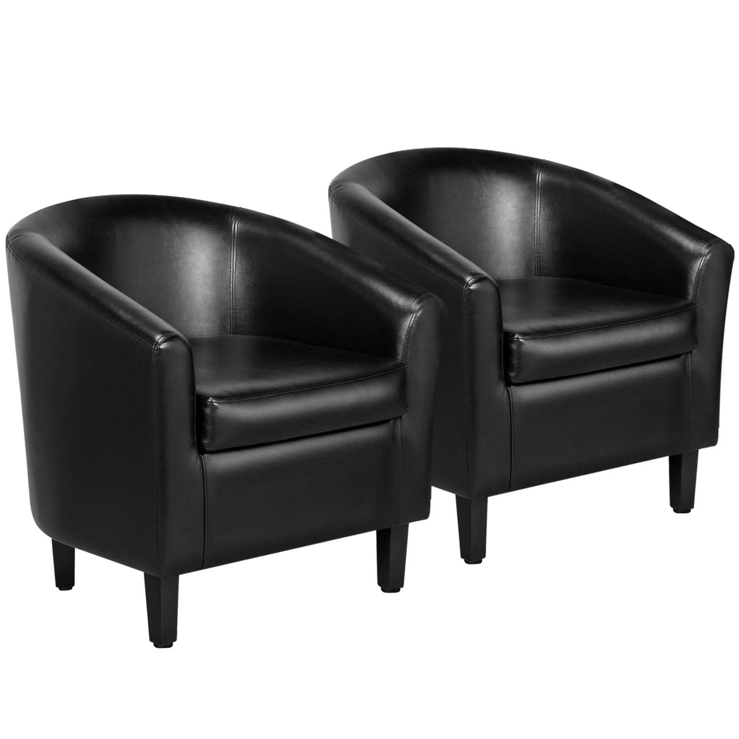 Yaheetech Brown Accent Chairs Set of 2, Faux Leather Barrel Chairs, Comfy Modern Leather Club Armchairs with Soft Seat for Living Room Bedroom Reading Waiting Room, Brown