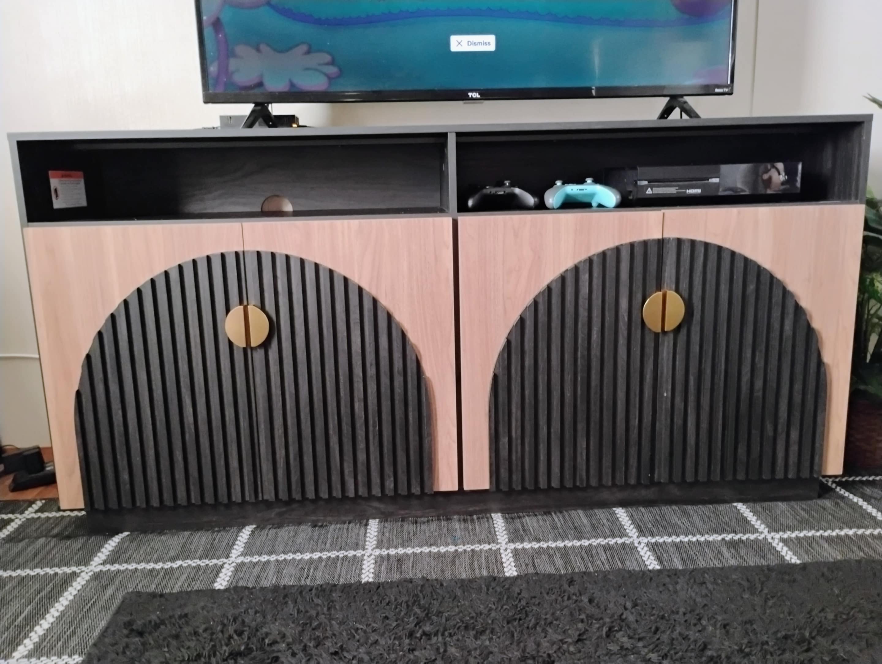 TV Stand Entertainment, Black, Camel Mid Century Modern 2-Piece Tall Storage, Adjustable shelves/doors