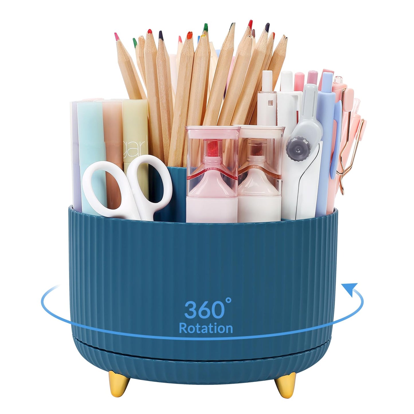 SKYDUE 360 Rotating Plastic Desk Pen Organizer with 5 Slots, Dual-Purpose Art Supply Pencil Cup for Office, School, Home