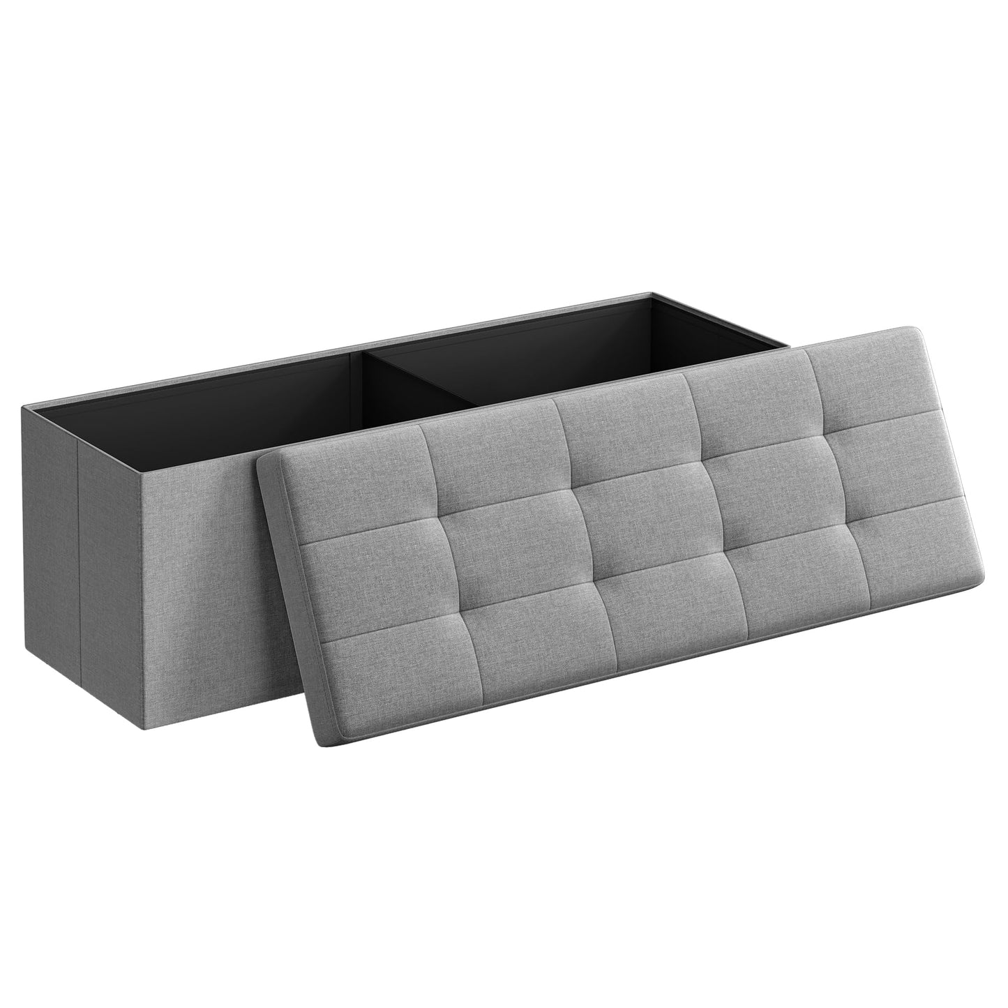 SONGMICS MAZIE Collection - 43 Inches Folding Storage Ottoman Bench, Ottoman Foot Rest, End of Bed Bench, Storage Chest, Load 660 lb, for Living Room, Bedroom, Entryway, Midnight Blue ULSF77IN