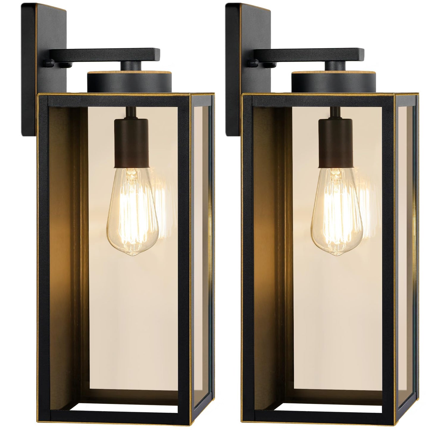 Outdoor Wall Light Fixtures, Exterior Waterproof Wall Lanterns, Porch Sconces Lighting with E26 Sockets & Glass Shades, Modern Matte Black Outside Lights for Patio Front Door Entryway Garage, 2-Pack