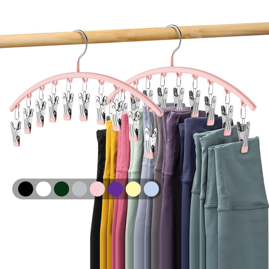 Metal Yoga Pants Hangers 2 Pack w/10 Clips Holds 20 Leggings, Space Saving Hanging Closet Organizer w/Rubber Coated Closet Organizer