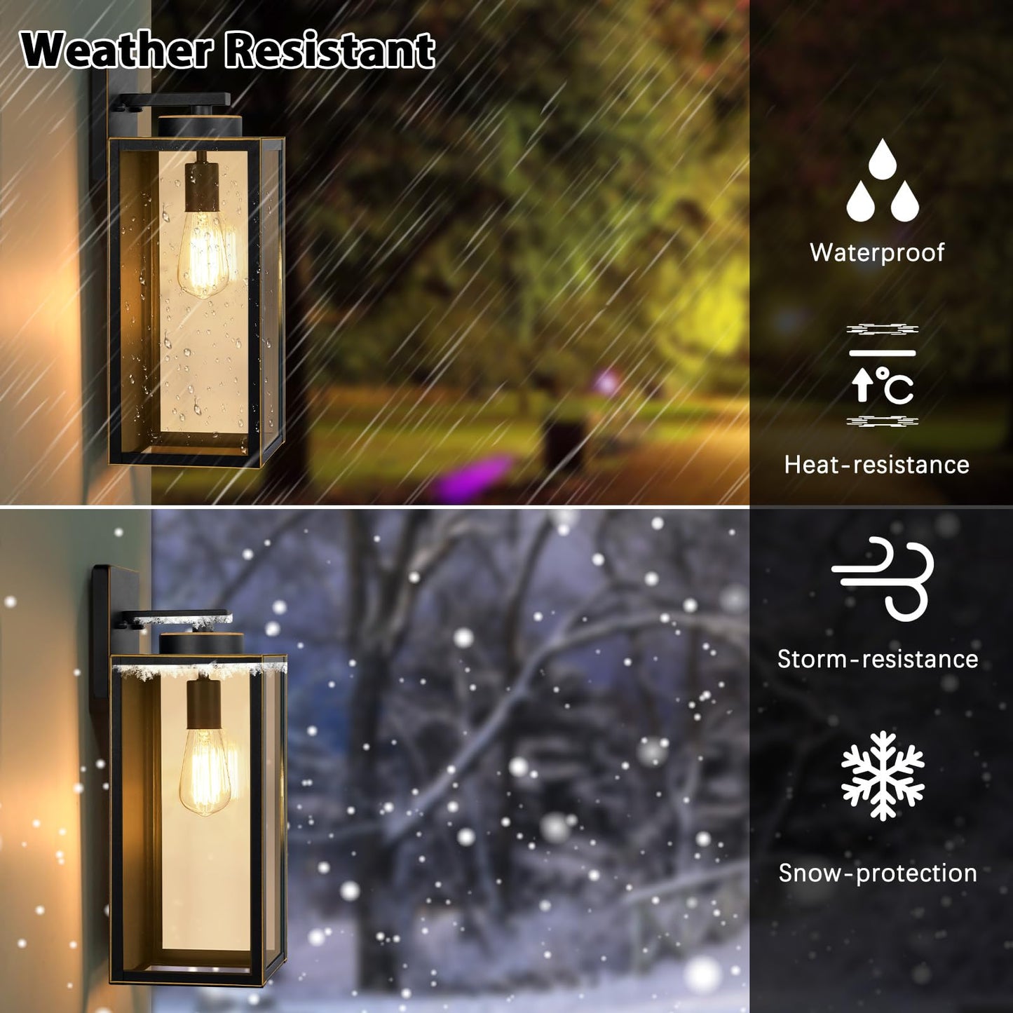 Outdoor Wall Light Fixtures, Exterior Waterproof Wall Lanterns, Porch Sconces Lighting with E26 Sockets & Glass Shades, Modern Matte Black Outside Lights for Patio Front Door Entryway Garage, 2-Pack