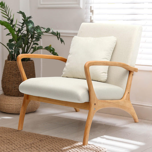 ELUCHANG Mid-Century Modern Accent Chair With Lumbar Pillow, Upholstered Armchair