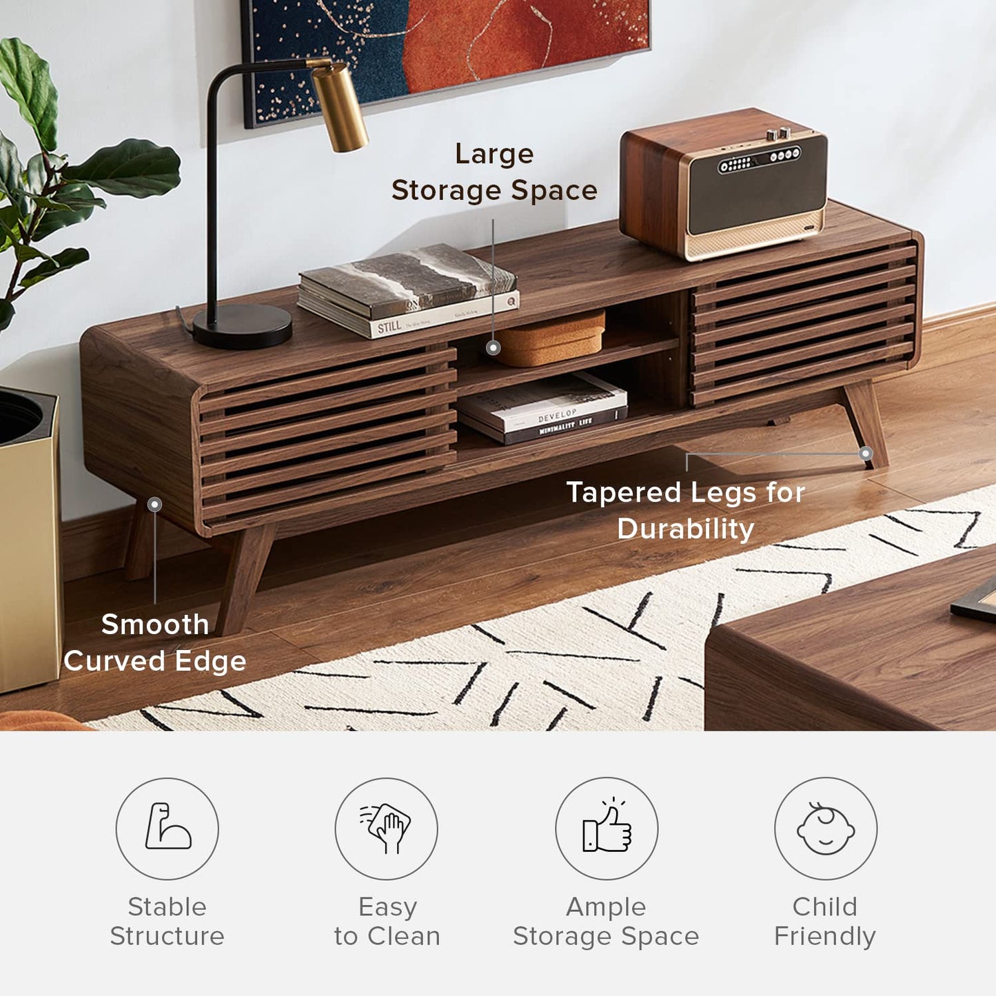 mopio Ensley TV Stand, Mid Century Modern for 55/60/65 inch TV, Farmhouse TV Stand, Entertainment Center (Walnut, 59" Tall)