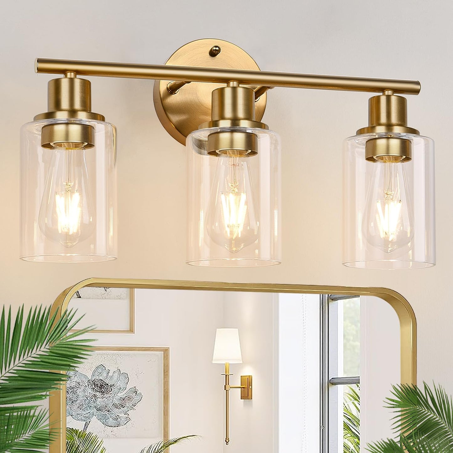 3-Light Bathroom Light Fixtures, Black Modern Vanity Lights with Clear Glass Shade, Bathroom Wall Lamp