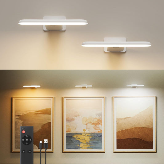 FULEN 2 Pack Picture Lights for Wall,Battery Operated Wall Sconce Rechargeable,LED Wall Light Cordless with Remote,3 Color Temperature, Art Lights for Painting,Frame,Gallery,Dartboard Lights,Black