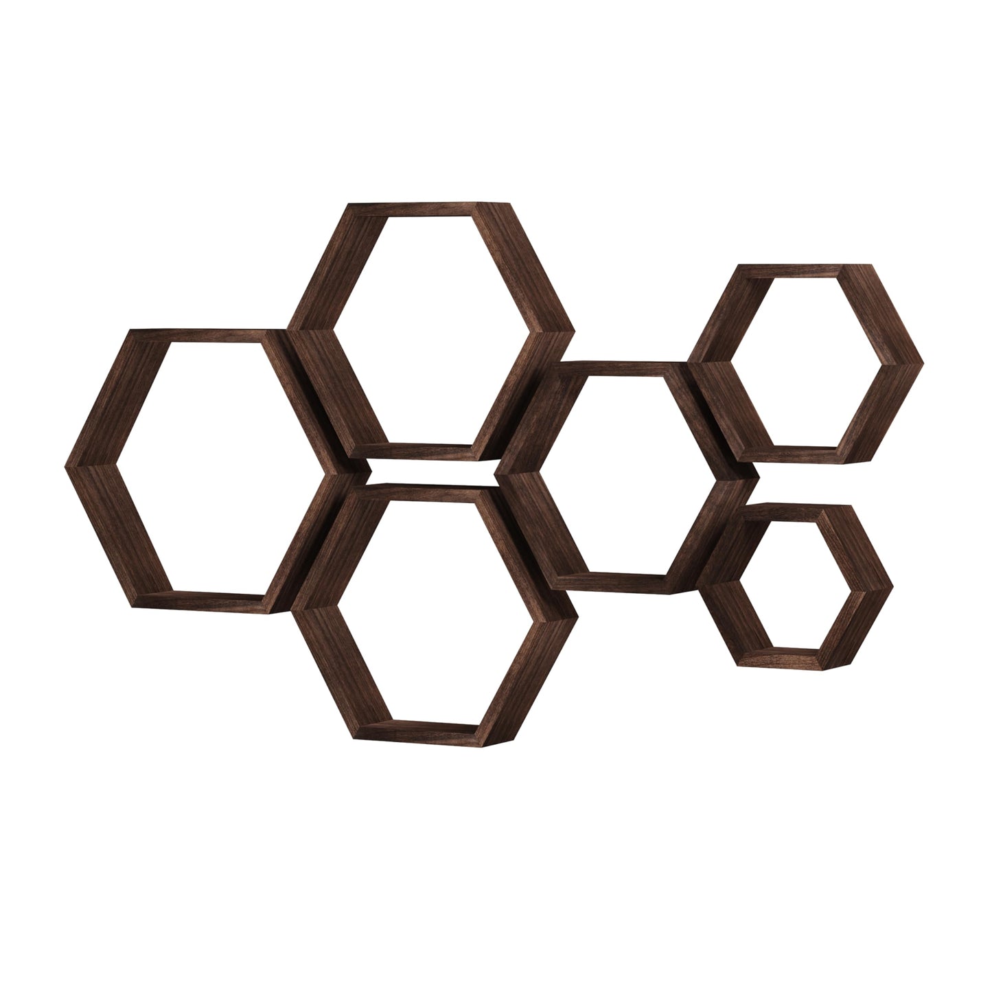 WONFUlity Hexagon Floating Shelves Honeycomb Shelves Wall Mounted Wood Farmhouse Storage Wall Shelf for Bathroom, Kitchen, Bedroom, Living Room,Driftwood Finish Decor, Black