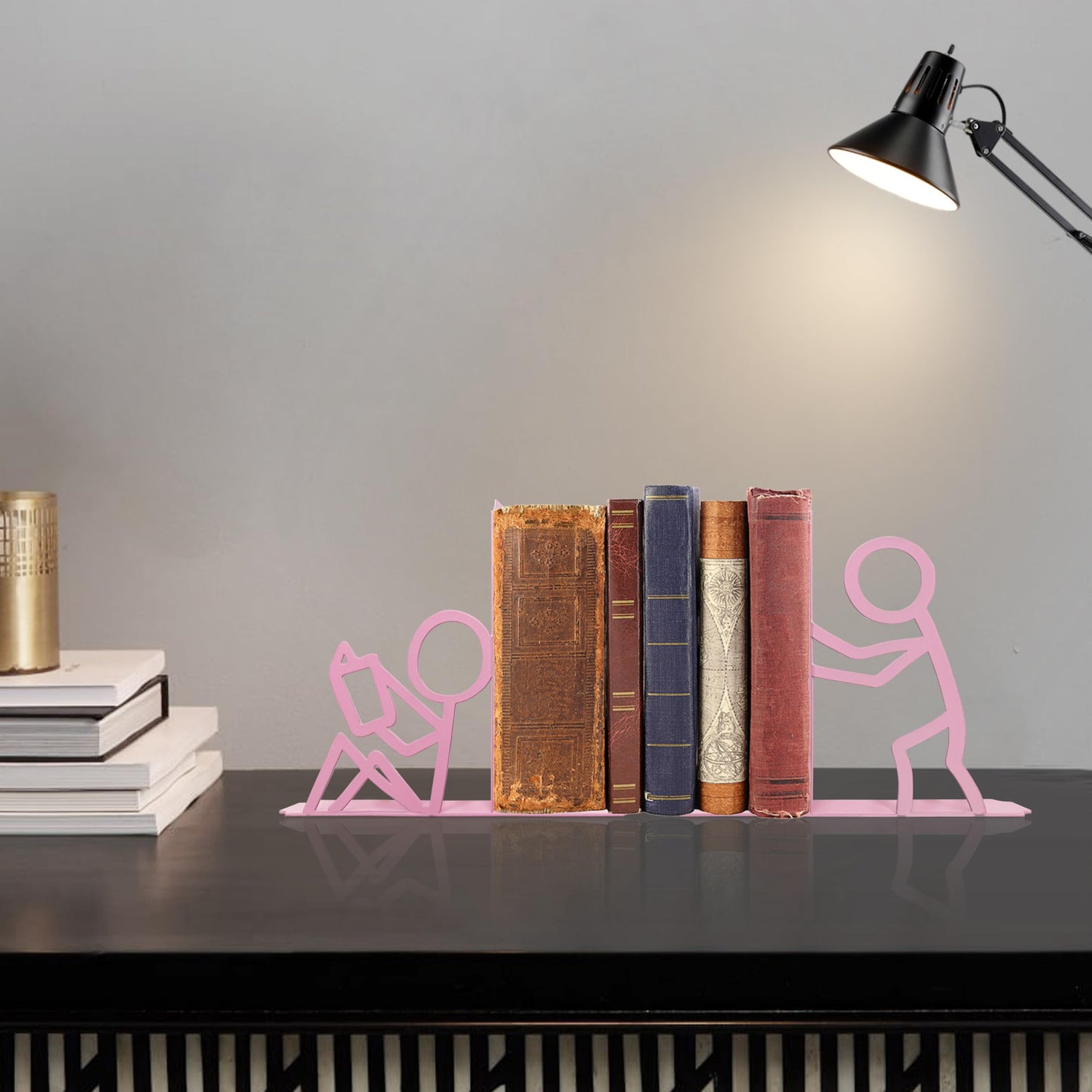 Bookends Decorative Metal Unique Office Desk Bookends Cute Book Ends Reading Decor Bookshelf Decor for Office School Library Bedroom