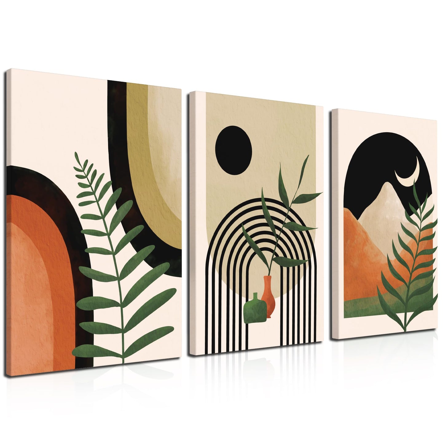 Gisipameis Framed Boho Wall Art Set of 3, Mid Century Modern Decor, Minimalist Black Beige Botanical Bathroom Wall Art 12" x 16" Canvas Prints Ready To Hang for Bedroom Living Room