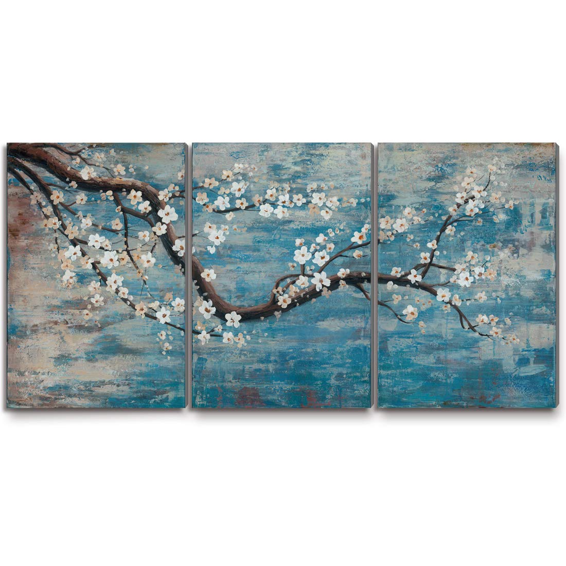 3 Piece Wall Art Hand-Painted Framed Flower Oil Painting On Canvas Gallery Wrapped Modern Floral Artwork for Living Room Bedroom Décor Teal Blue Lake Ready to Hang 12"x16"x3 panel