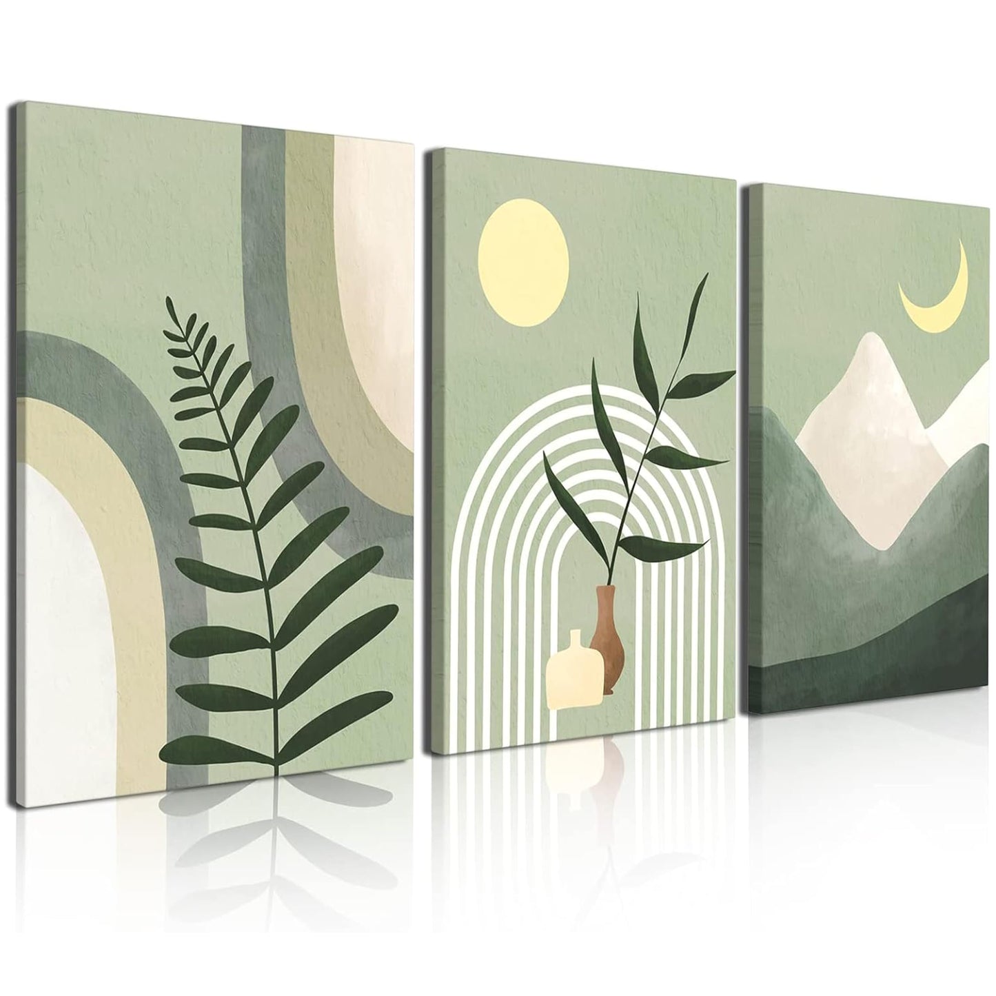 Gisipameis Framed Boho Wall Art Set of 3, Mid Century Modern Decor, Minimalist Black Beige Botanical Bathroom Wall Art 12" x 16" Canvas Prints Ready To Hang for Bedroom Living Room