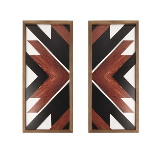 2 Pcs Western Aztec Wall Decor With Wood Framed, 20.9x9.8 Inch Wooden Southwestern Boho Wall Art, Native American Living Room Bedroom Guest Bathroom Rustic Decorations for Home