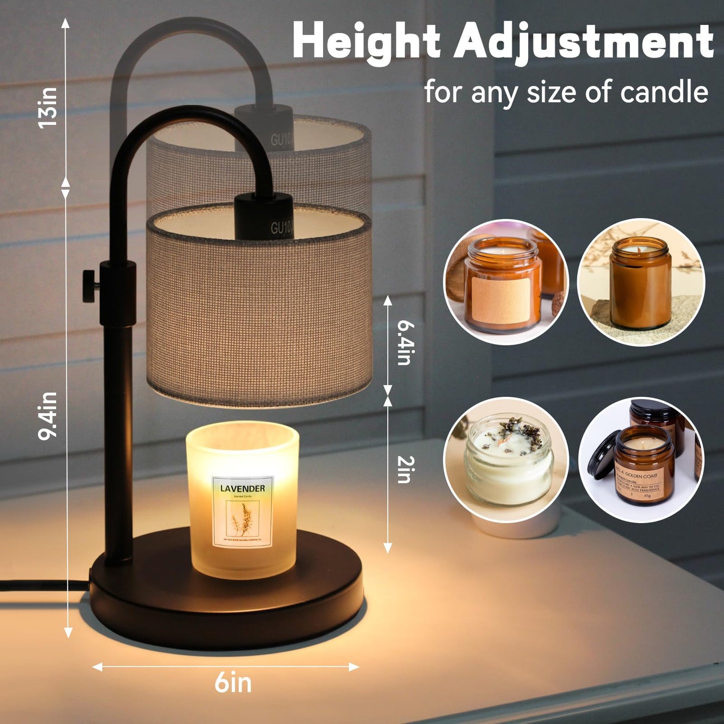 Candle Warmer Lamp with Timer, Dimmable Candle Wax Warmer Candle Lamp with 2 Bulbs