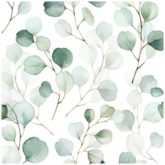 HAOKHOME Peel and Stick Wallpaper Boho Green/White Eucalyptus Leaf Floral Wall Mural Home Nursery Decor Renter Friendly Wallpaper 17.3in x 9.8ft