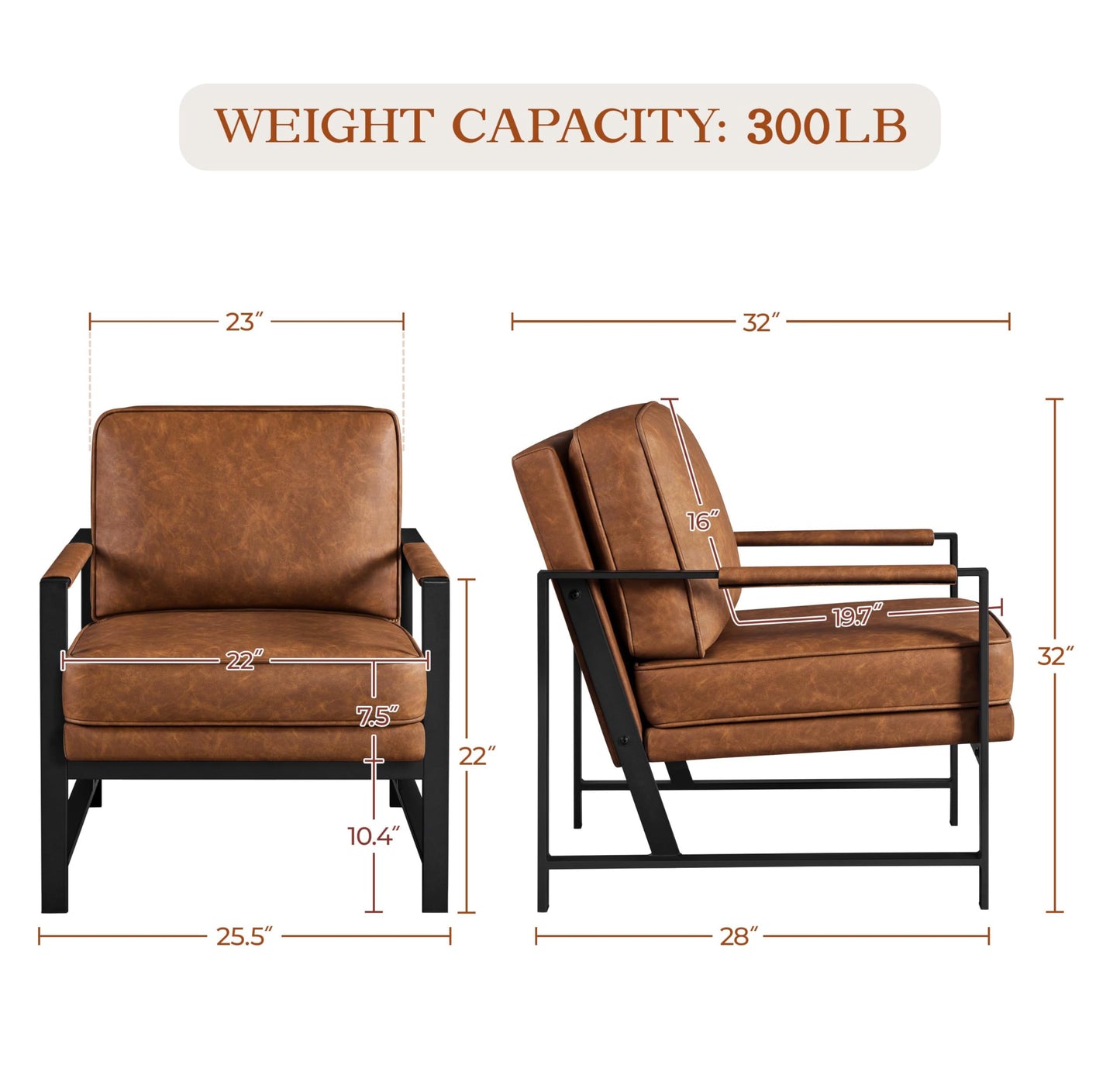 Yaheetech PU Leather Armchairs, Retro Leisure Accent Chair with Extra Soft Padded and Cushion