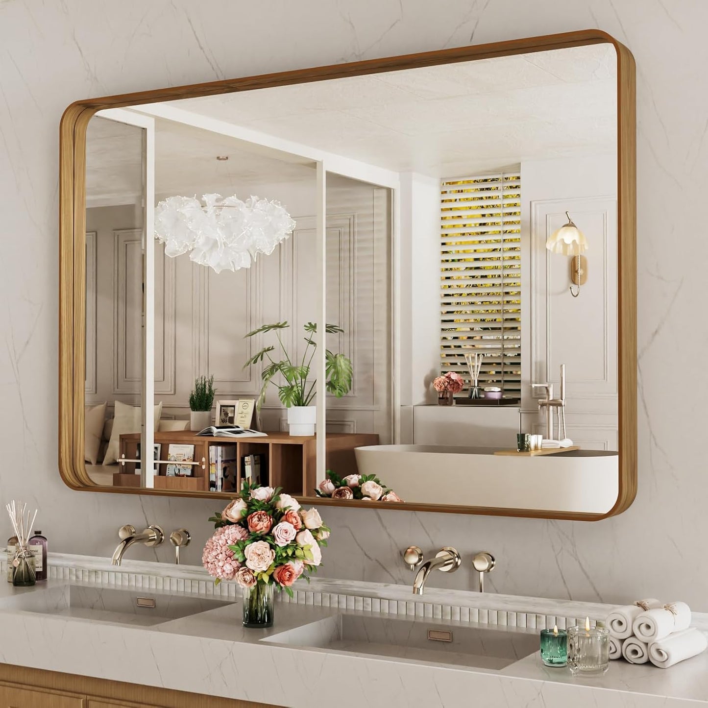 LOAAO Black Metal Framed Bathroom Mirror for Wall, 24X36 Inch Rounded Rectangle Mirror, Matte Black Bathroom Vanity Mirror Farmhouse, Anti-Rust, Hangs Horizontally or Vertically