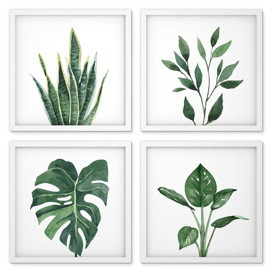 ArtbyHannah Framed Bathroom Wall Decor, 10x10 Inch Botanical Wall Art with Sage Green Plant Print for Wall Decoration, Minimalist Restroom Decor (Walnut)