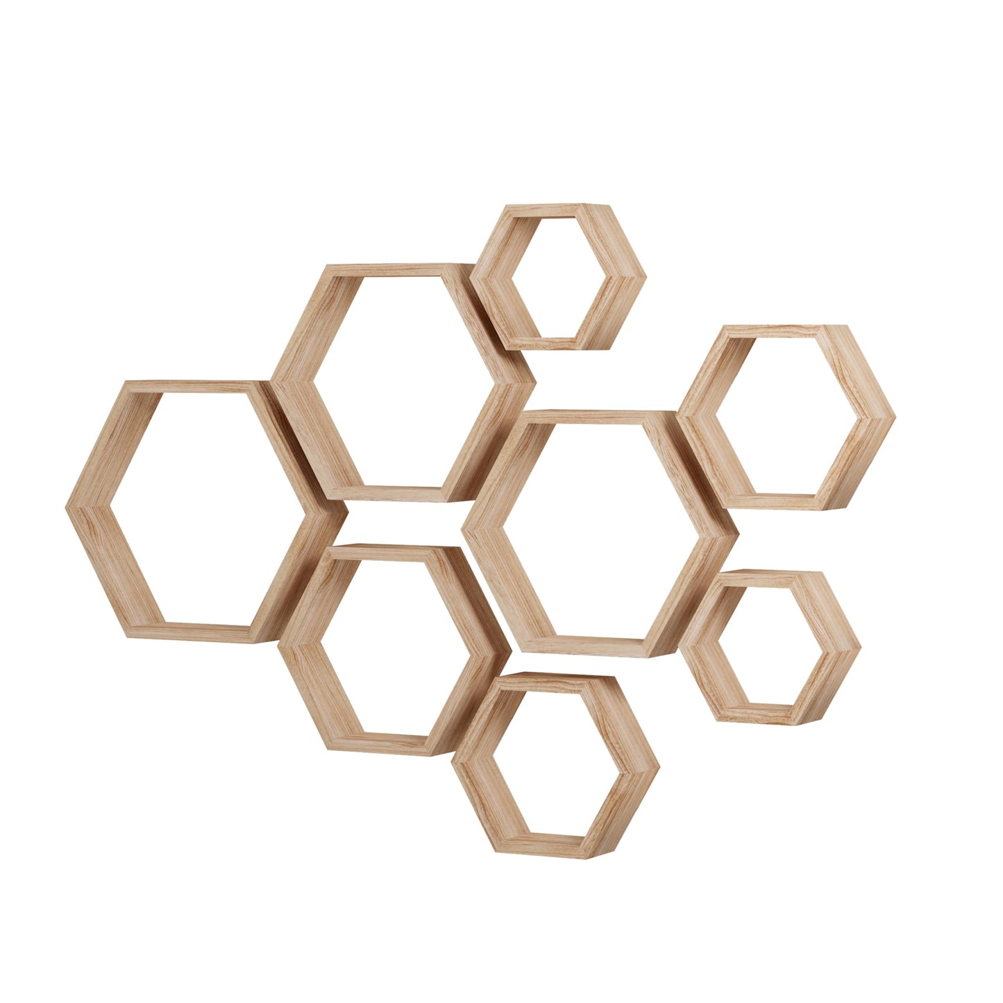 WONFUlity Hexagon Floating Shelves Honeycomb Shelves Wall Mounted Wood Farmhouse Storage Wall Shelf for Bathroom, Kitchen, Bedroom, Living Room,Driftwood Finish Decor, Black