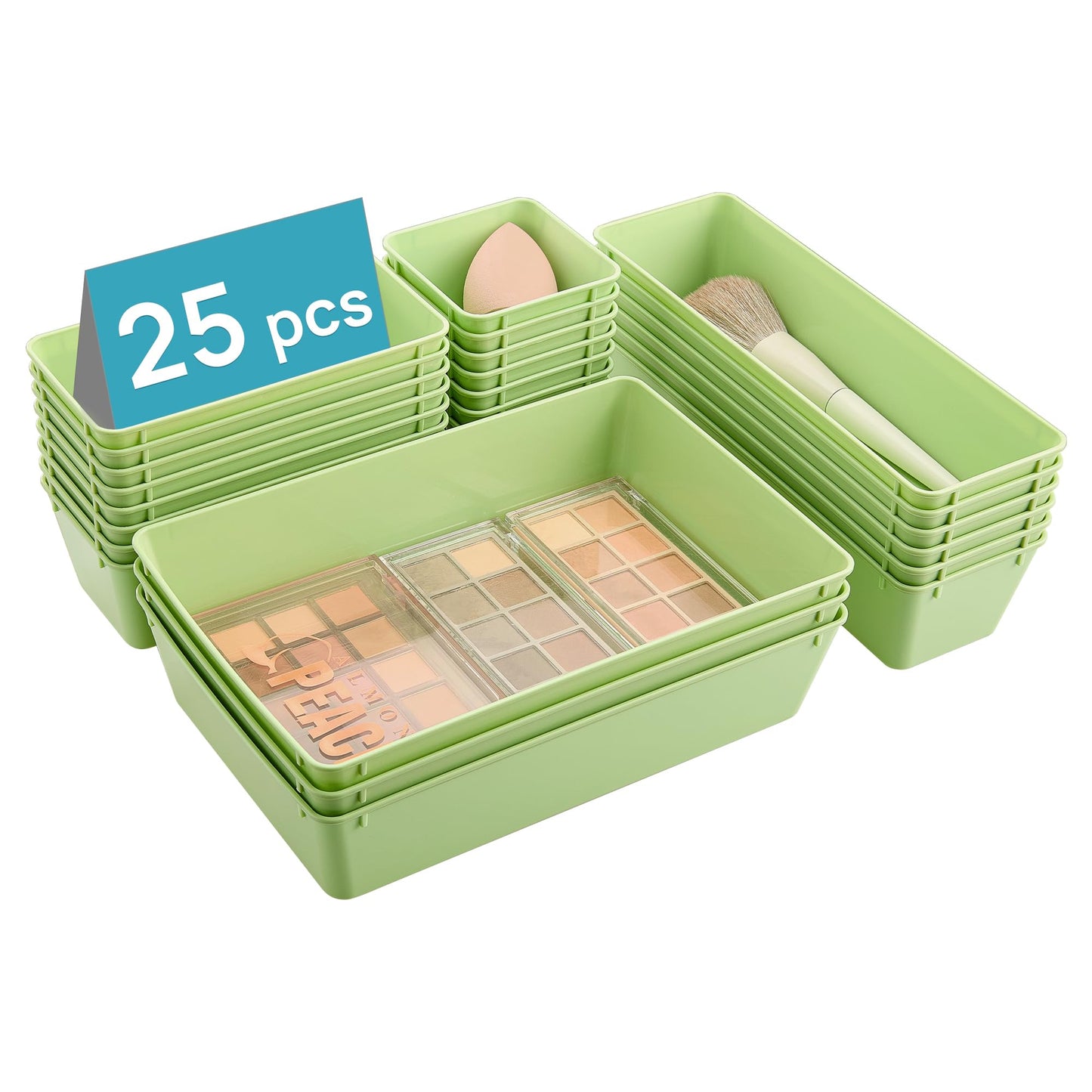 Vtopmart 25 PCS Clear Plastic Drawer Organizers Set, 4-Size Versatile Bathroom and Vanity Drawer Organizer Trays