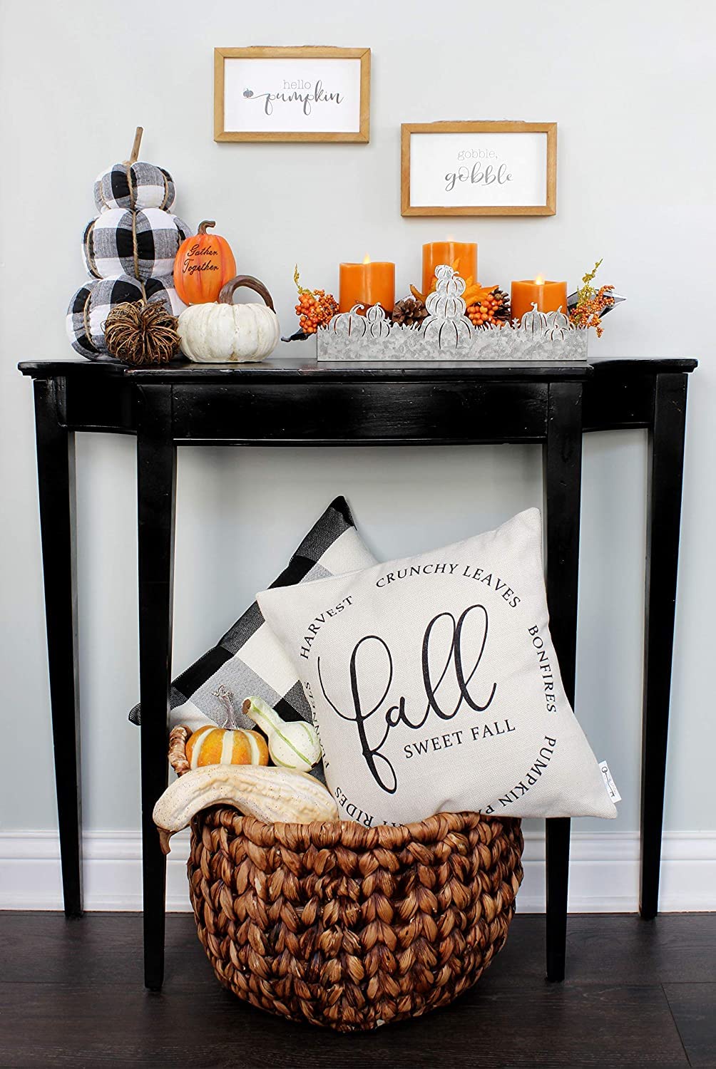 AuldHome Design Farmhouse Decor Fall Theme Wood Signs (Set of 2); Door Hanger Welcome Harvest Thanksgiving Autumn Seasonal Plaques 8.5 x 5 inches