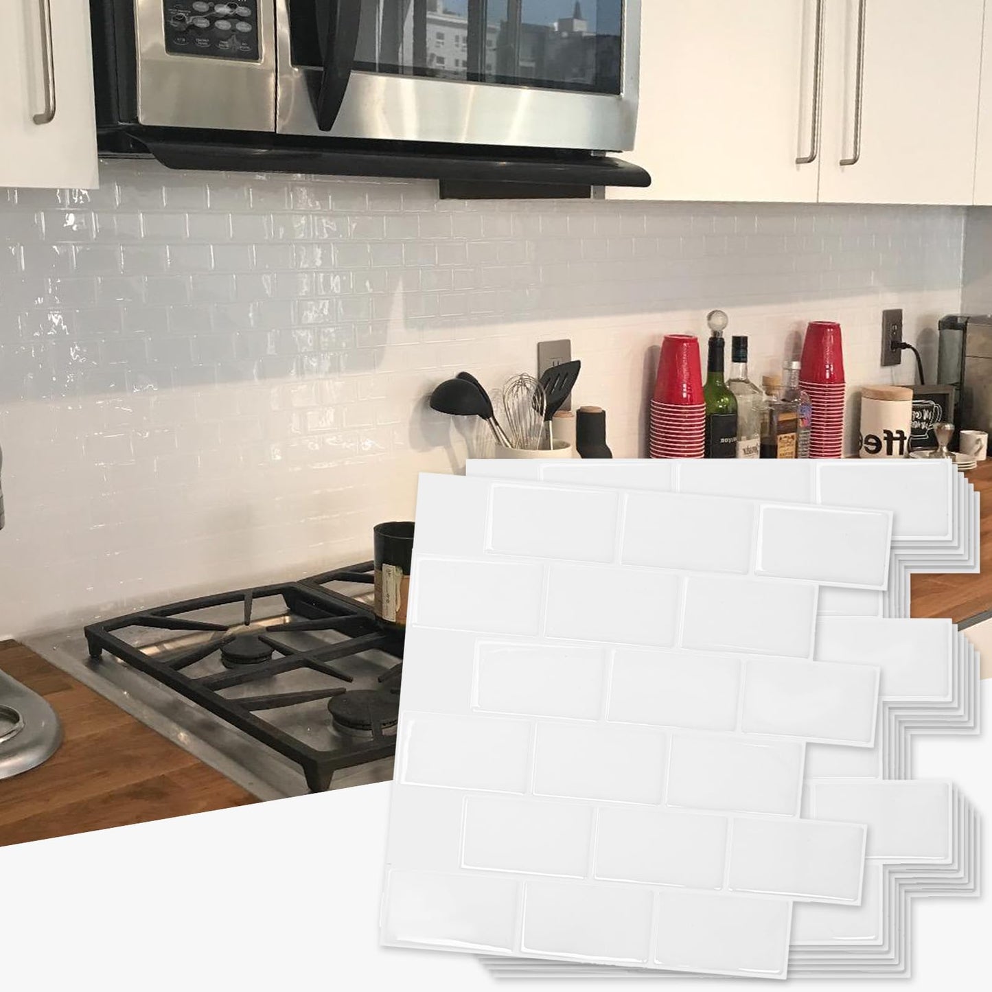 Sheet Kitchen Backsplash Tiles Peel and Stick, Self Adhesive Wall Tile Sticker for Kitchen Island Bathroom Laundry Room RV Renter 12" x 12" - Jade Green