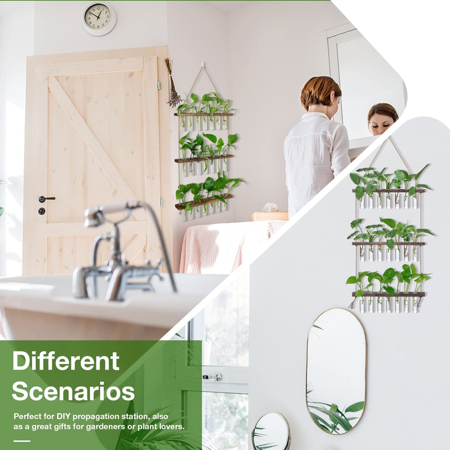 Wall Hanging Propagation Station with Wooden Stand 5 Glass Test Tubes 3 Tiered Planters Wall Terrarium