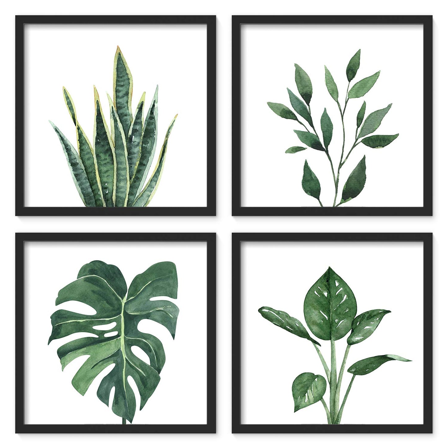 ArtbyHannah Framed Bathroom Wall Decor, 10x10 Inch Botanical Wall Art with Sage Green Plant Print for Wall Decoration, Minimalist Restroom Decor (Walnut)
