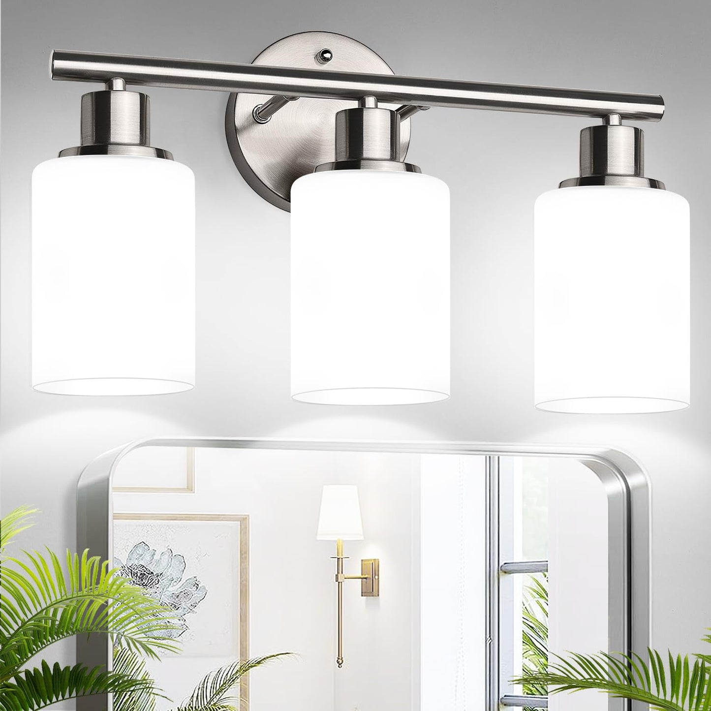 3-Light Bathroom Light Fixtures, Black Modern Vanity Lights with Clear Glass Shade, Bathroom Wall Lamp