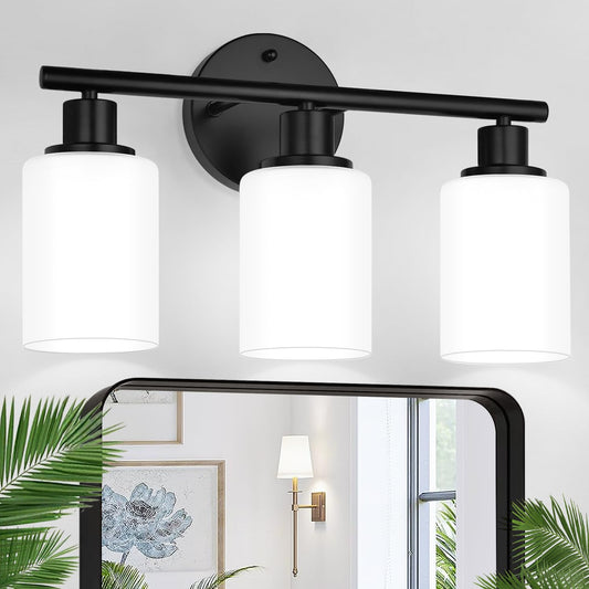 3-Light Bathroom Light Fixtures, Black Modern Vanity Lights with Clear Glass Shade, Bathroom Wall Lamp