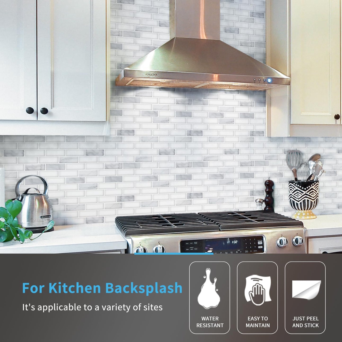Sheet Kitchen Backsplash Tiles Peel and Stick, Self Adhesive Wall Tile Sticker for Kitchen Island Bathroom Laundry Room RV Renter 12" x 12" - Jade Green