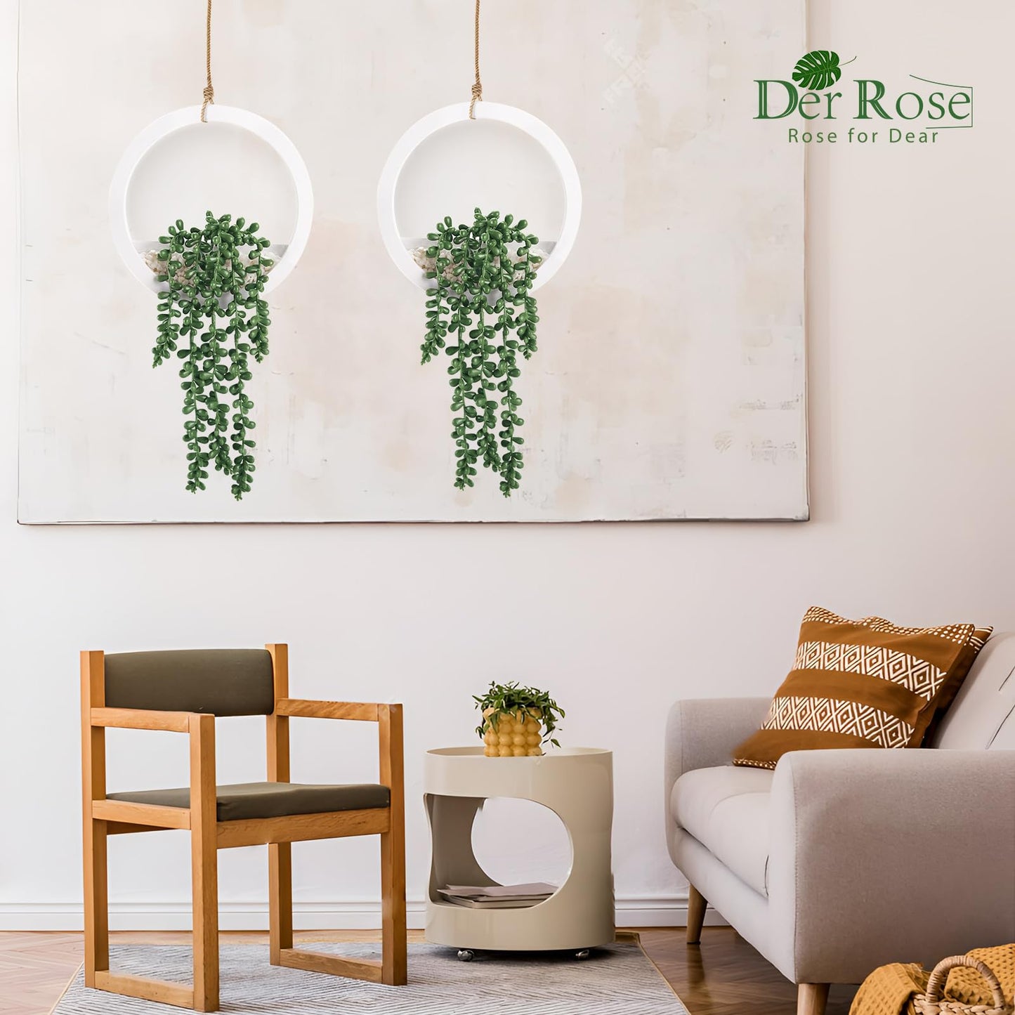 Der Rose 2 Pack Fake Plants Hanging Artificial Succulents Plants in Black Pots