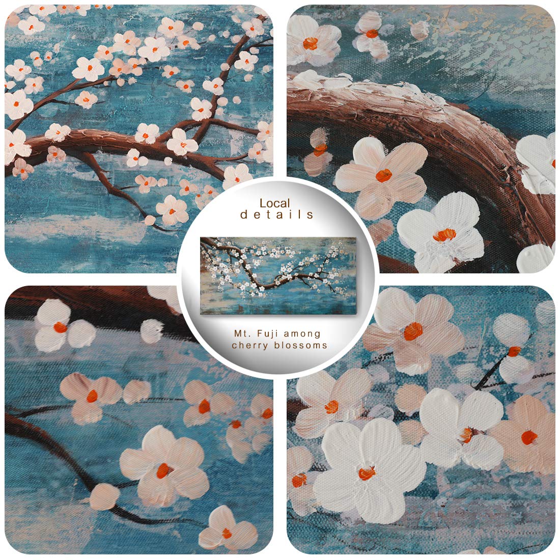 3 Piece Wall Art Hand-Painted Framed Flower Oil Painting On Canvas Gallery Wrapped Modern Floral Artwork for Living Room Bedroom Décor Teal Blue Lake Ready to Hang 12"x16"x3 panel