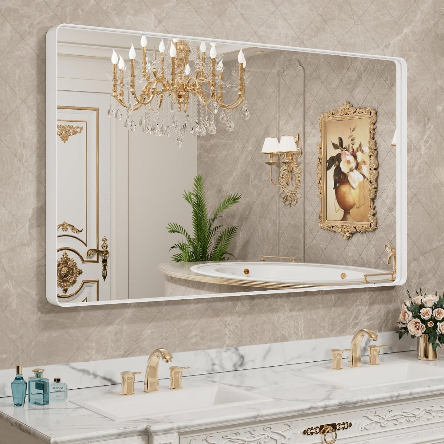 LOAAO Black Metal Framed Bathroom Mirror for Wall, 24X36 Inch Rounded Rectangle Mirror, Matte Black Bathroom Vanity Mirror Farmhouse, Anti-Rust, Hangs Horizontally or Vertically
