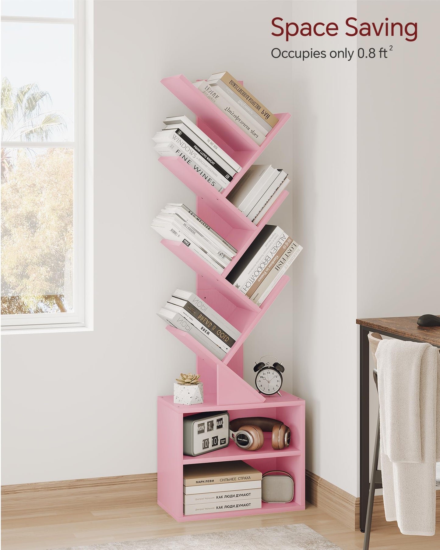 SUNMORY 6 Tier Tree Bookshelf, Small Bookcase with Storage Cabinet, Modern Tall Narrow Bookshelves Organizer, Floor Standing Book Shelf
