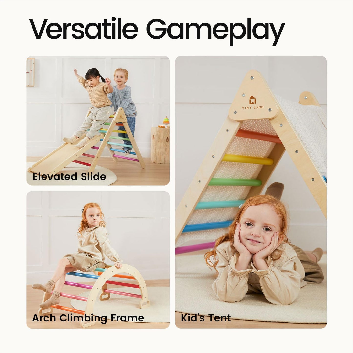 7-in-1 Foldable Pikler Triangle Climbing Toys Set for Kids,Baby Indoor Playground Wooden Montessori Climbing Set for Toddler (Natural)