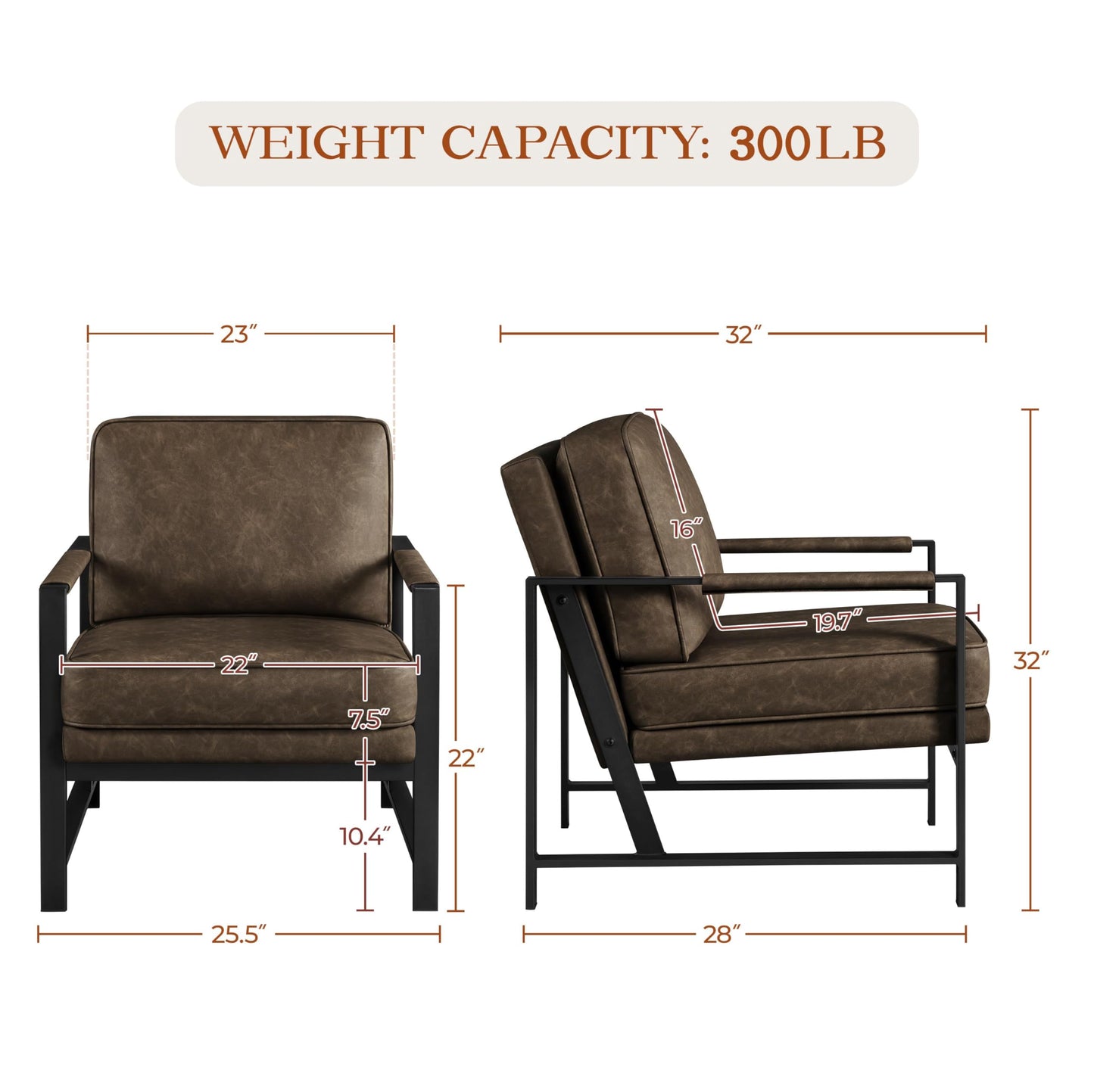 Yaheetech PU Leather Armchairs, Retro Leisure Accent Chair with Extra Soft Padded and Cushion
