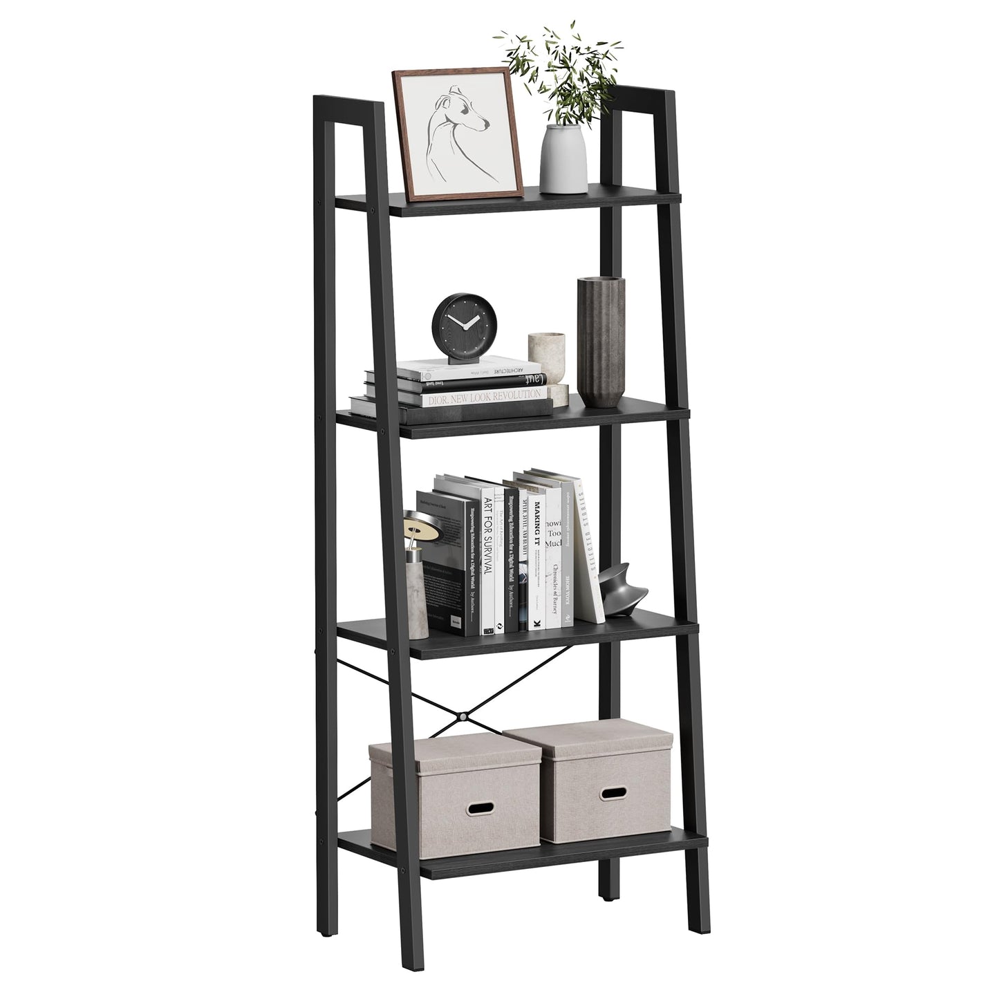 VASAGLE Ladder Shelf, 5-Tier Bookshelf, Storage Rack, Bookcase with Steel Frame, for Living Room, Home Office