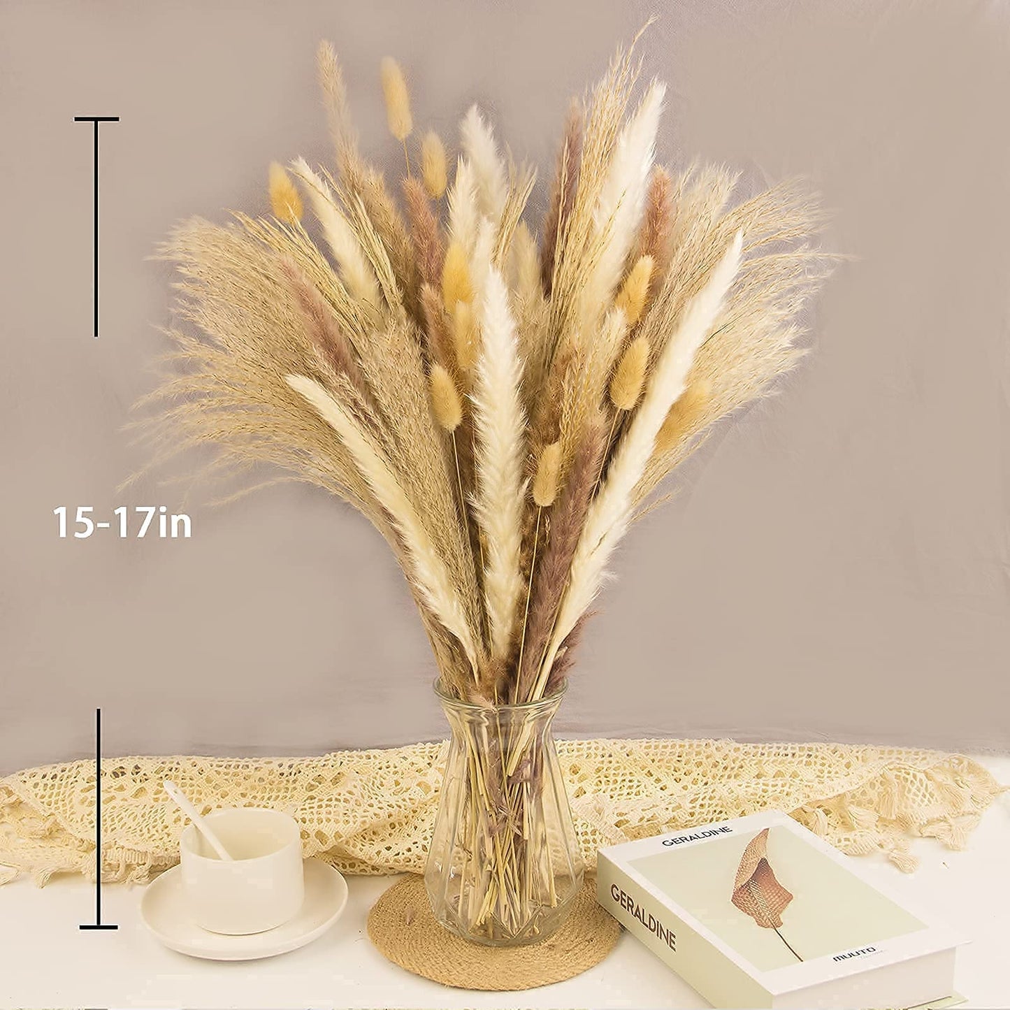 Dried Pampas Grass Decor, 100 Stems Pampas Grass Contains Bunny Tails Dried Flowers