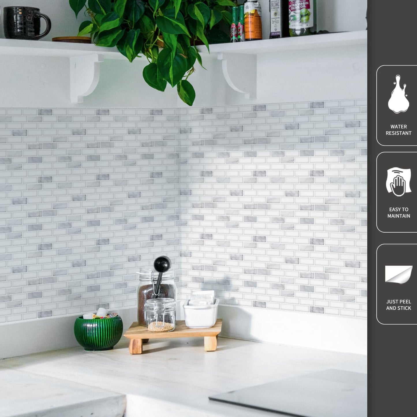 Sheet Kitchen Backsplash Tiles Peel and Stick, Self Adhesive Wall Tile Sticker for Kitchen Island Bathroom Laundry Room RV Renter 12" x 12" - Jade Green