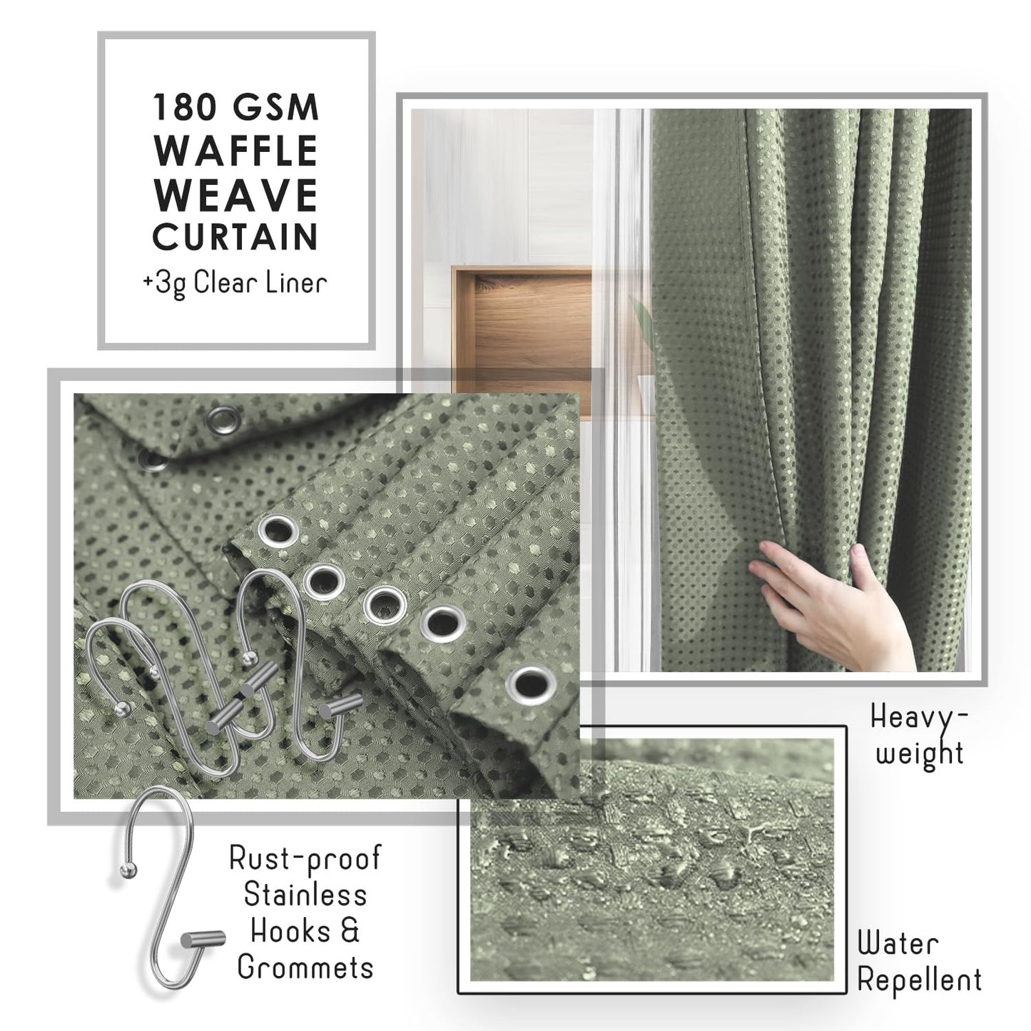 Clara Clark Bathroom Accessories Set - Bathroom Set, 20PC Bathroom Accessory Set, Black Shower Curtain Set, Toilet Brush, Trash Can & Soap Dispenser